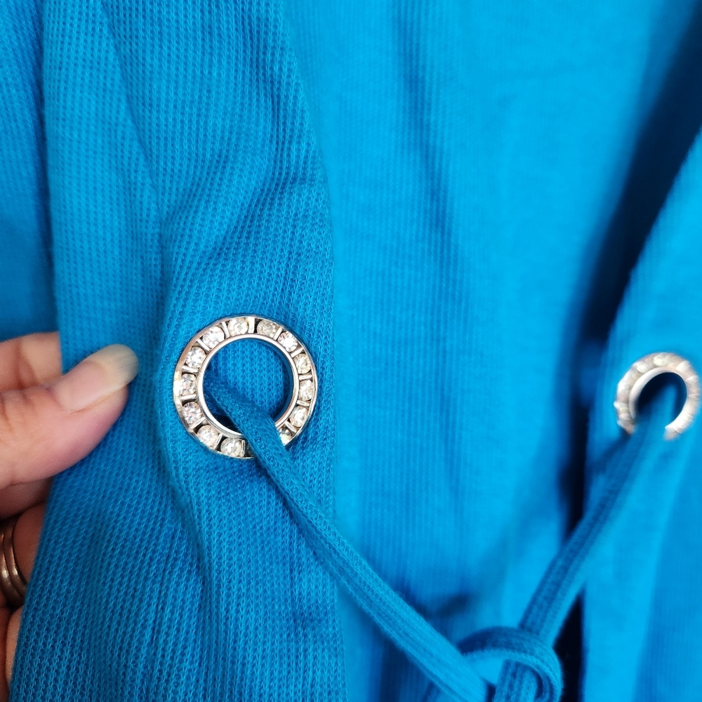 Quacker Factory Blue Cardigan Tank Sweater Top Set Rhinestone Keyhole Plus Sz 2X - Picture 5 of 10